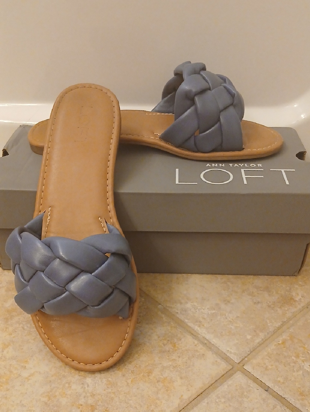 LOFT Braided Slide Sandals in Slate Blue